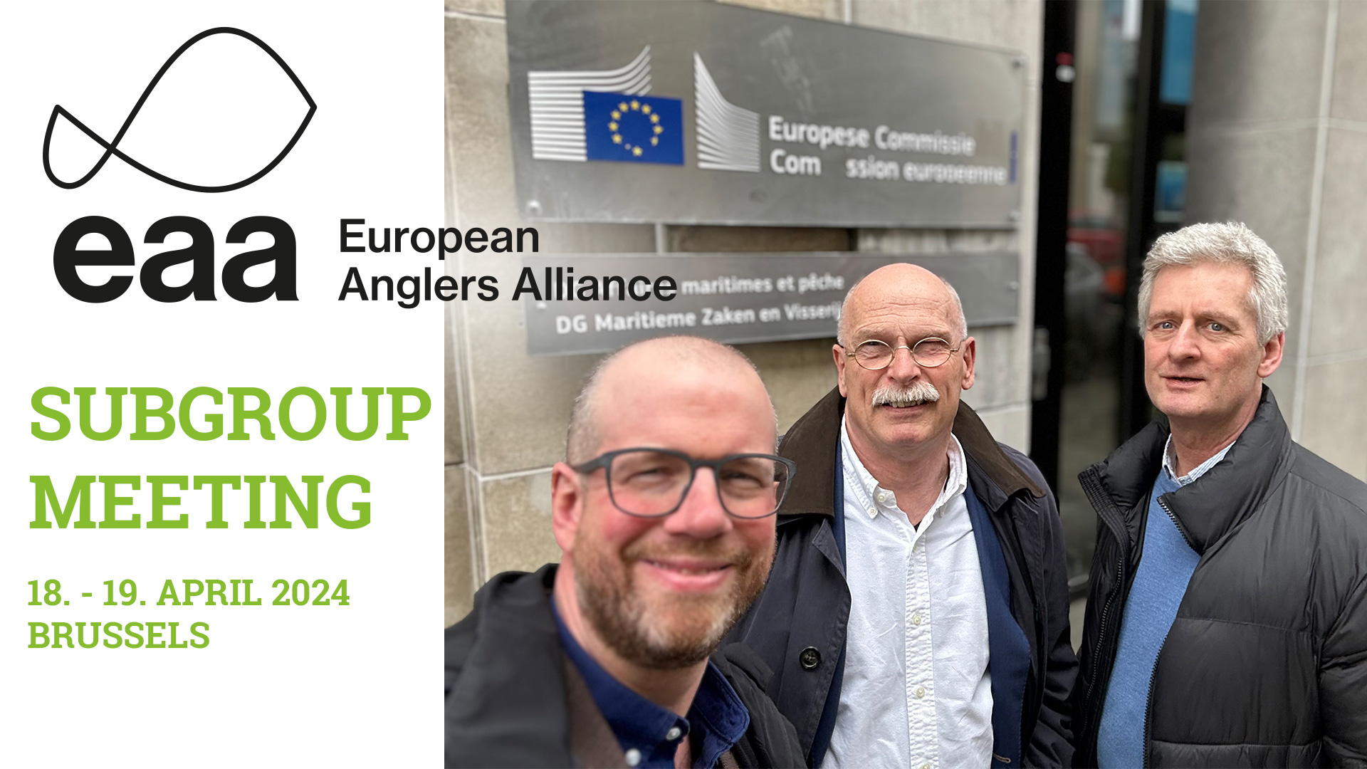 Florian Stein (DAFV Europarbeit), Fred Bloot (Präsident EAA) und Jan Kappell (Generalsekretär der EAA) (v.l.n.r.) vor dem europäischen Parlament in Brüssel