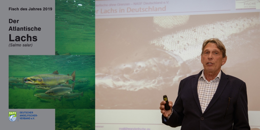 Armin Weinbrenner, Vorsitzender vom Verein Wanderfische ohne Grenzen / NASF Deutschland informiert über die Geschichte und die aktuelle Situation der Lachse in Deutschland. 